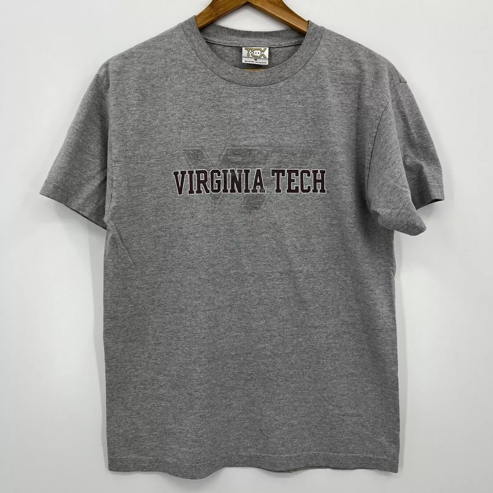 Vtg TCX Apparel Virginia Tech Hokies Mens Gray Graphic T-Shirt Medium NCAA VT
